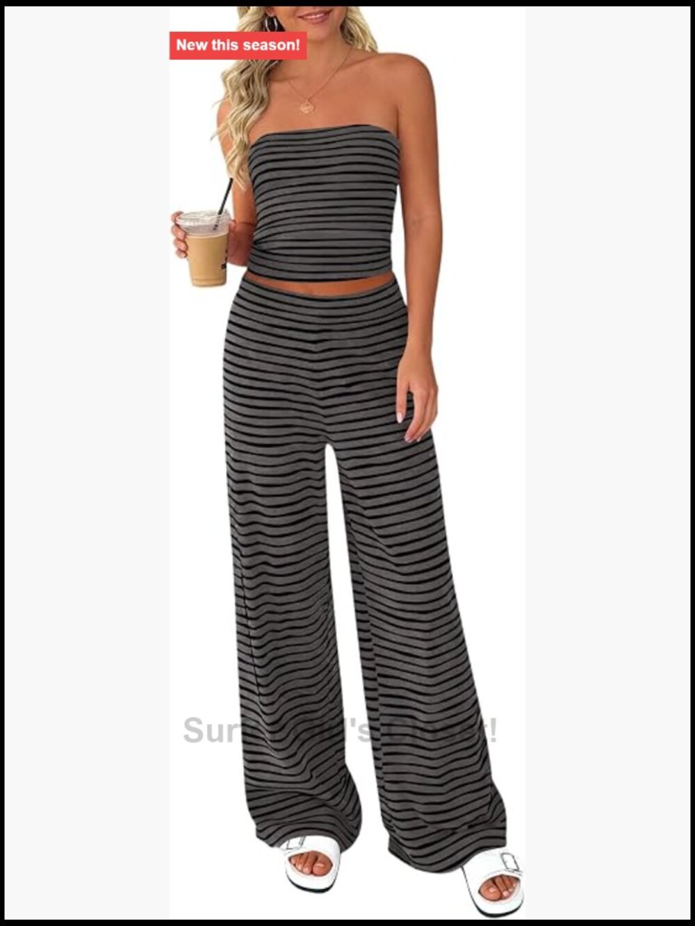 Two Piece Striped Set Strapless Tube Top Wide Leg Pants S M L XL